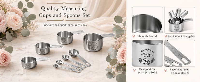 Wedding Gifts for Couples 2026, Bridal Shower Gifts for Bride to Be, Engagement Gift for Newlyweds, Bride Gift, Mr and Mrs Measuring Cups and Spoons Set with Dish Towel B0GTPW413P