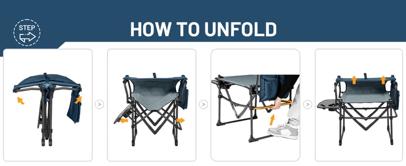 TIMBER RIDGE Aluminum Camping Directors Chair with Side Table Pocket, Portable Folding Chair, Heavy Duty Lawn Chair for Fishing Trip Picnic Concert Outdoor 400lbs, Navy