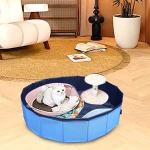 Dog Pool, Foldable Pet Swimming Pool with 6mm High-Strength PP Board, Hard Plastic Collapsible Doggy Pools for Small Dogs Kitty Duck,Non-Slip Doggie Bathtub Quick to Set Up and Drainage Hole(32x8in)