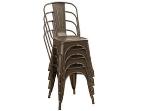 Furmax Metal Dining Chair Indoor-Outdoor Use Stackable Classic Trattoria Chair Chic Dining Bistro Cafe Side Metal Chairs Set of 4 (Black)