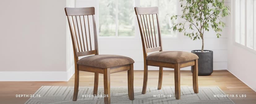 Signature Design by Ashley Berringer Dining Chairs Set of 2, Classic Wood Spindle-Back Design, Cushioned Microfiber Seat, Rustic Finish for Kitchen & Dining Room Chair, Walnut