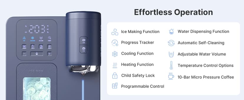 3-in-1 Water Dispenser with Ice Maker – Compact Coffee Brewer, K-Cup® Pod Compatible, Hot/Cold/Warm Water, Adjustable Water Volume, Bullet Ice Ready in 8–12 Minutes, for Home & Office