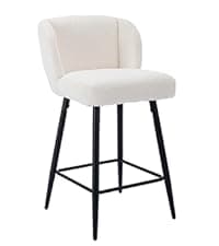 Modern Counter Height Bar Stools Set of 2, 26 Inch Faux Sherpa Upholstered Bar Stools with Back, 18" Seat Wide Island Stools with Black Metal Frame for Kitchen Counter/Breakfast Bar/Restaurant, White