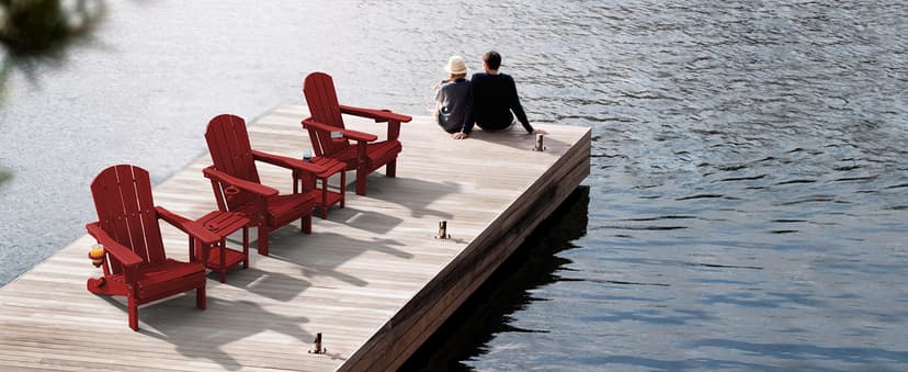 SERWALL Adirondack Chair with Cup Holders - Composite Adirondack Chairs Set of 2 HDPE Outdoor Chairs All Weather Use- Dark Red