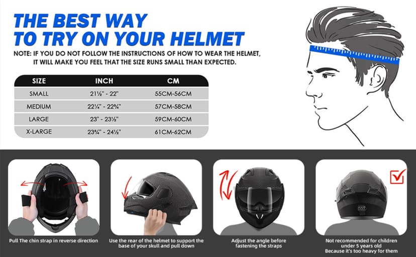 SPARK DOT Approved Modular Flip-Up Dual Visor Motorcycle Full Face Helmet for Adults Men & Women (Carbon Fiber, Large)