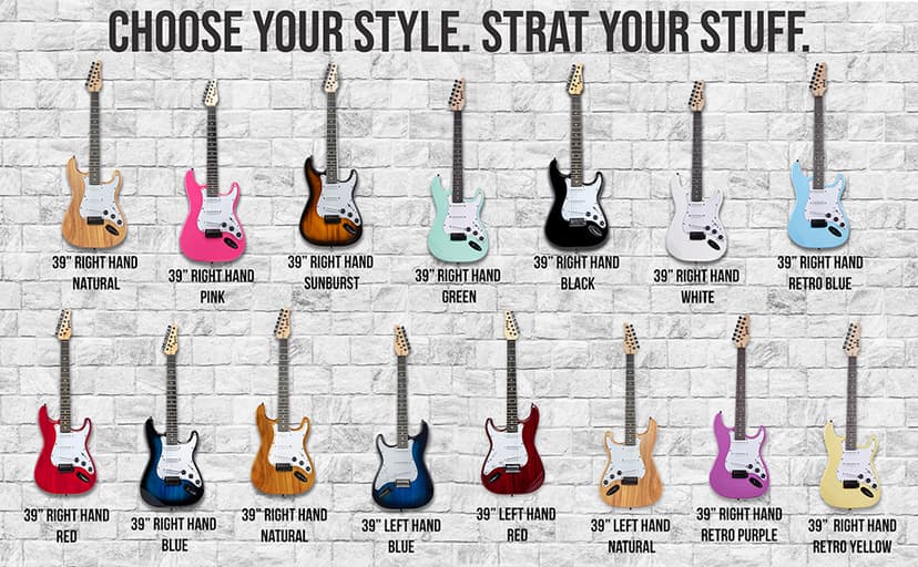 LyxPro Left Hand 39 Inch Electric Guitar and Starter Kit for Lefty Full Size Beginner’s Guitar, Amp, Six Strings, Two Picks, Shoulder Strap, Digital Clip On Tuner, Cable and Soft Case - Blue