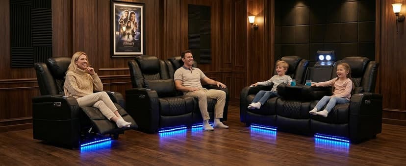 Airadlis Home Theater Seating Seats Dual Power Movie Theater Chairs Theater Recliner Sofa with 7 Colors Ambient Lighting, Lumbar Pillow, Side Pocket, Tray Table,Type-C USB Charge