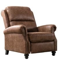 IOMOR Push Back Recliner Chair Faux Leather Lounge Armchair with Rivet Decoration Wingback Single Sofa Chair with Padded Seat Solid Wood Legs for Living Room, Chocolate