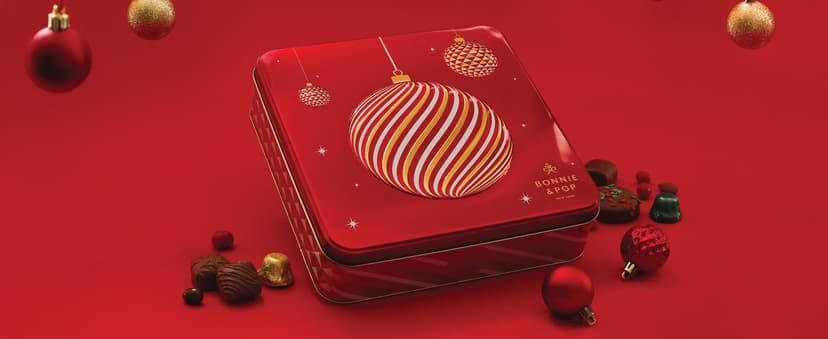 Christmas Chocolate Gift Basket– Holiday Ornament Gift Box with Assorted Christmas Candy – Holiday Food Gift Idea for Men, Women, Family, Corporate- Bonnie & Pop