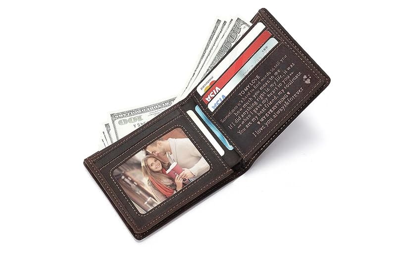 Personalized Engraved Leather Wallet for Dad Son Husband Boyfriend - Perfect for Christmas Anniversary Birthday Fathers Day Valentines Graduation Wedding - Custom Love Message Bifold Wallets for Men