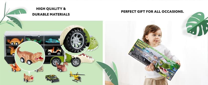 JOYIN 13 in 1 Dinosaur Toys for Kids 3-5, Dinosaur Truck with 12 Pull Back Cars, Birthday Gifts Toys for 3 4 5+ Year Old Boy, Transport Carrier Truck for Toddlers, Christmas Great Gifts for Grandkids