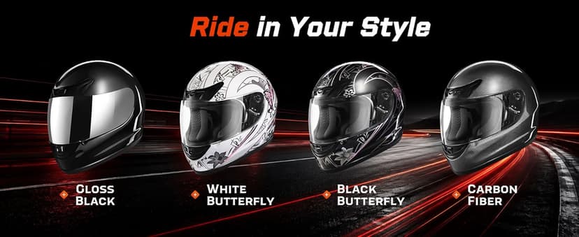 TCMT Full Face Motorcycle Helmet for Adults Men Women, Lightweight Polycarbonate Street Bike Dirt Bike Helmet with Anti-Scratch Mirror Shield and Removable Liner, DOT Approved
