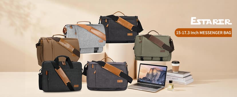 ESTARER Men Messenger Bag 17-17.3 Inch Laptop Bag Water-resistant Canvas Computer Shoulder Bag Briefcase for Work College Travel, Grey