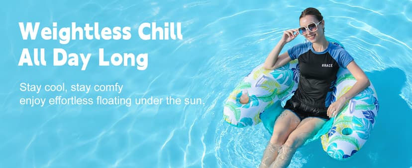 2 Pack Inflatable Pool Float Chair, Floating Pool Chair Adults Pool Lounger Float with Cup Holder & Handles Water Floats for Adults Lake Chair Floats for Swimming Pool River Beach Party