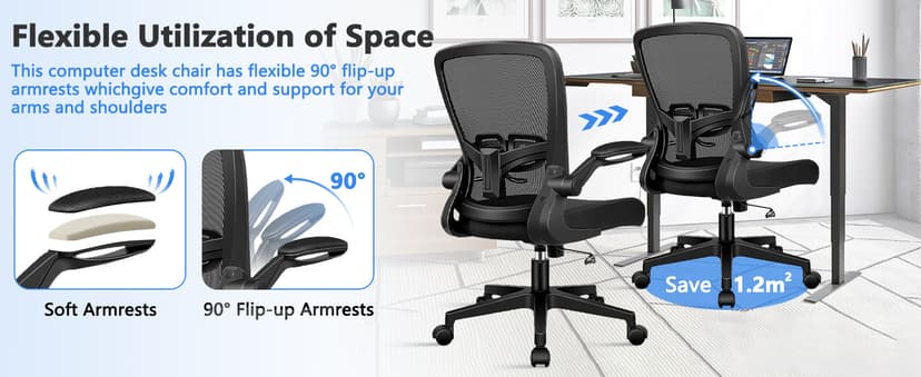 KLASIKA Desk Chairs with Wheels, Ergonomic Mesh Office Chair Adjustable Height and Swivel Lumbar Support Home Office Chair with Flip Up Armrests (8PK)