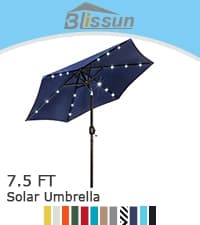 Blissun 9 ft Solar Umbrella 32 LED Lighted Patio Umbrella Table Market Umbrella with Tilt and Crank Outdoor Umbrella for Garden, Deck, Backyard, Pool and Beach (Navy Blue)