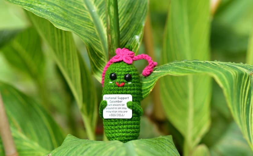 Funny Crochet Pickles 1 Pcs with Affirmations Cards for Inspirational Novelty Good Luck Gift and Party Decorations (KK-CKD04- REDCUM)