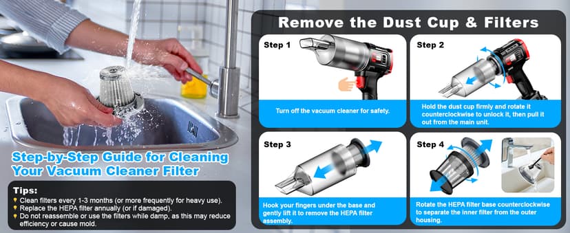 ONAVOT Handheld Vacuum Cleaner Cordless - 35000PA Strong Suction for Car & Home, Car Vacuum Portable Rechargeable Lightweight for Pet Hair with HEPA Filter, Quick Clean in Office/Desk/Couch (Red)