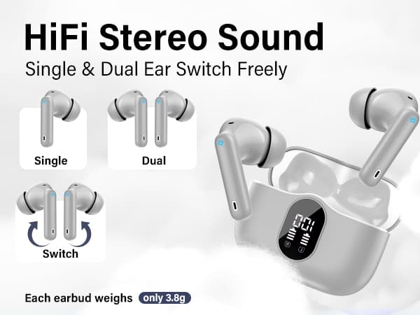 Wireless Earbuds, Bluetooth 5.4 Headphones Bass Stereo, Ear Buds with Noise Cancelling Mic, LED Display in Ear Earphones Clear Calls, IP7 Waterproof Bluetooth Earbuds for Laptop/Phones, Rose Gold