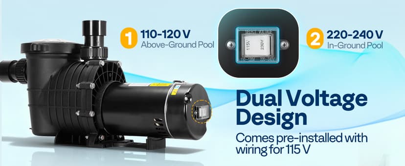 VIVOHOME 2.0HP Pool Pump - 115V/230V Self-Priming Motor - In/Above Ground - 6800GPH Energy Efficient - 1.5", 2", and 1.25"-1.5" Connectors w/Strainer Basket