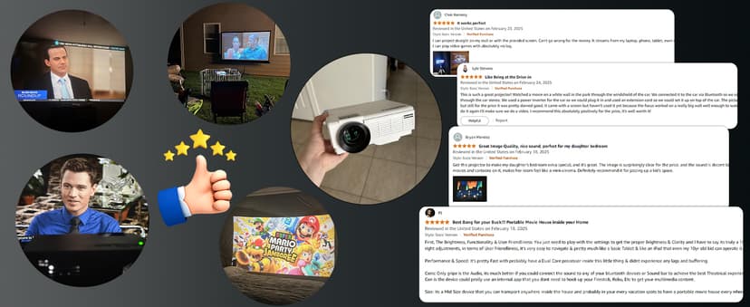 Projector with Two-way Bluetooth, Mini Projector with Projector Screen, Full HD 1080P Portable Video Projector, Home Movie Projector Compatible with HDMI/USB/Smartphone