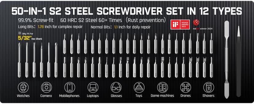 Fanttik E1 Max Electric Screwdriver, Mini Precision Screwdriver Set, 50 Magnetic Bits, Magnetic Storage, 5/32‘’Hex, Repair Tool Kit for Electronics Phone Camera Laptop Watch (Grey)