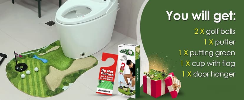 Toilet Golf Game-Practice Mini Golf in Any Restroom/Bathroom - Great Toilet Time - Dad Gifts, Funny Gifts for Dad, Funny White Elephant Gifts, Gag Gifts for Husband, Boyfriend, Men.