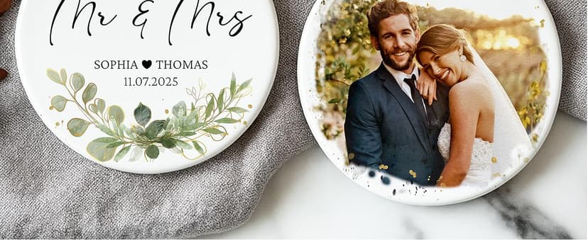 Personalized Our First Christmas as Mr and Mrs Double-Sided Ornament 2025, Custom Photo Ceramic Ornament, First Christmas Married Keepsake, Wedding Gift for Newlywed Couple