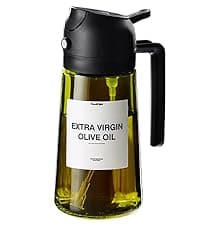 TrendPlain 16oz/470ml Glass Olive Oil Sprayer for Cooking – 2 in 1 Olive Oil Dispenser Bottle for Kitchen Gadgets and Air Fryer Accessories, Salad, BBQ - Black