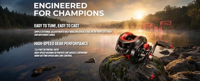 Metal + Nylon Baitcasting Reel - 7.2:1 High-Speed, Metal Spool, Dual Magnetic Brake, 8kg Drag, Long-Casting Anti-Backlash Lure Reel for Bass & Multi-Species Fishing