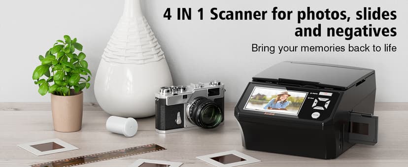 Film & Photo Scanner with 5" LCD Screen, Converts Photo, 135/110 Film Negatives & Slides, Business Card to 22MP Digital Photos, 8GB SD Card Included