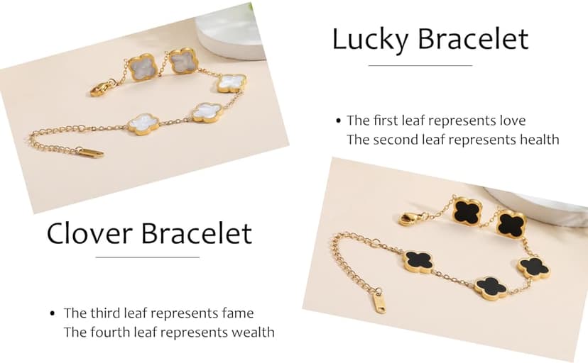 18K Gold Plated Clover Lucky Bracelet for Women White/Black/Red/Green Flower Four Leaf Link Bracelets Trendy Jewelry Gifts for Women