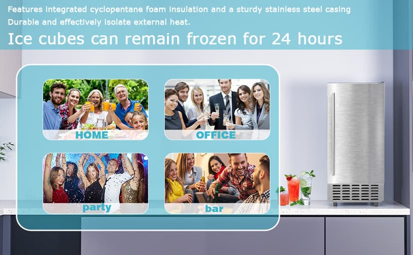 Electactic Nugget Ice Machine, Commercial Undercounter Ice Maker, 66Lbs/Day, Built-in Freestanding Stainless Steel, Self-Cleaning & 24H Timer for Business/Bar