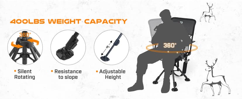 TR 360 Degree Swivel Hunting Blind Chair,400 lbs Capacity Silent,Height Adjustable Hunting Chair with Armrests,Portable Ground Hunting Seat for Deer Turkey