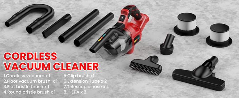 Cordless Vacuum for Miwaukee 18V Battery, 5 in 1 Lightweight Handheld Vacuum Cleaner with 500W Powerful Motor, 46 CFM Portable Hand Vacuum with Filtration HEPA for Floor, Carpet(Battery Not Included)