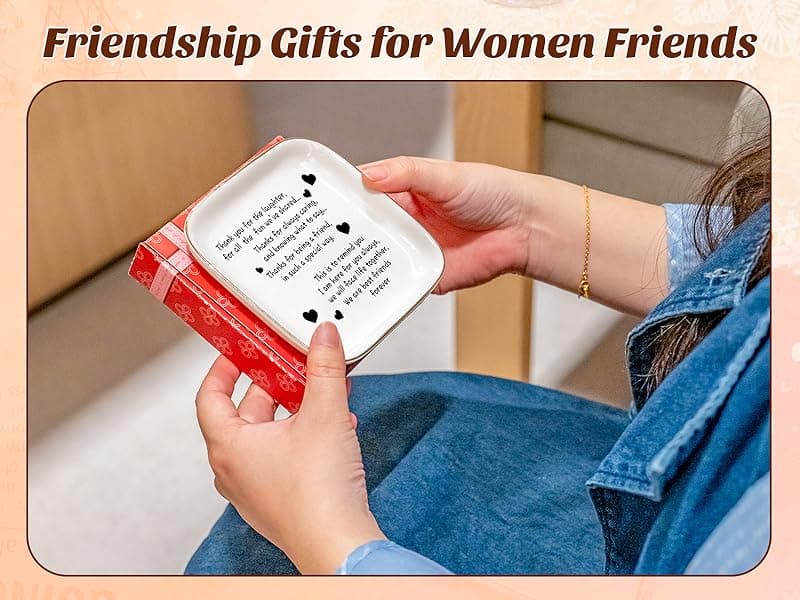 PUDDING CABIN Friend Birthday Gifts for Women,Friendship Thank You Ring Trinket Dish,Going Away Gifts for Friends,Long Distance Gifts for Women Moving Retirement Gifts For Woman