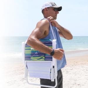 CARIBBEAN JOE Folding Beach Chair, 1 Position Lightweight and Portable Foldable Outdoor Camping Accessories with Carry Strap (Bold Stripe, 200lbs Capacity)