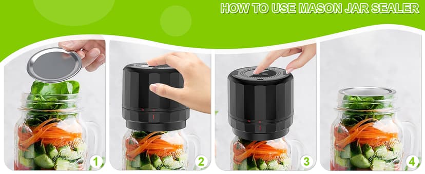 M11 Electric Mason Jar Vacuum Sealer Kit - with Wide and Regular Mouth Mason Lids, Jar Vacuum Sealer for Canning Jars, Vacuum Sealing Machine for Food Storage Black