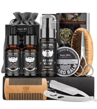 Isner Mile Beard Grooming Kit for Men Care: Trimming Sets with Beard Wash - Oil - Balm - Brush - Comb & Straight Razor, Birthday Christmas Gifts Mens Stocking Stuffers for Him Boyfriend Dad Husband