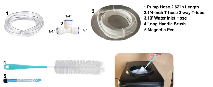 NUNET 3 - in - 1 Ice Maker, Water Dispenser & Water Cooler - Water Line Fill w/ 10ft Hose (1/2" & 1/4" Connector) - Hot/Cold Water - 44 lbs Ice Daily, 4lb Ice Storage