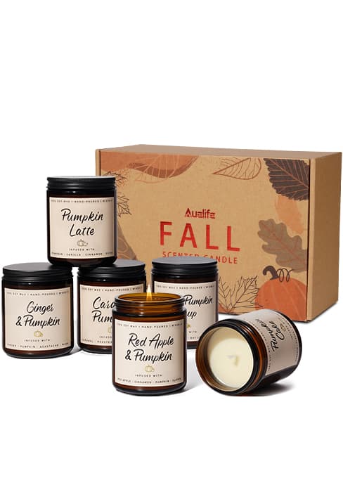 Auelife Fall Candle Set | 4 Pack Scented Candles for Home - Candle Gifts for Women Men, Soy Candles Home Scented | Autumn Fragrance of - Apple Pie/Cinnamon/Harvest/Wreath B0CC98RMFT