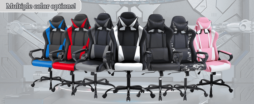 Gaming Chair Office Chair High-Back Ergonomic Video Game Chairs for Kids Teen Adult Height Adjustable Reclining Computer Chair with Lumbar Support Armrest Headrest Game Chair - White