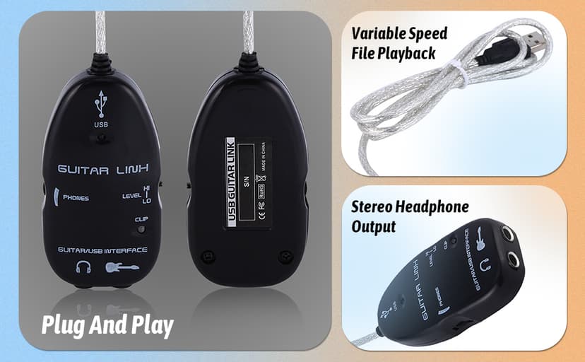 Sunicon Professional USB Guitar Cable, Guitar to USB Interface Cable Link Audio with Software CD Driver for PC Recording Adapter