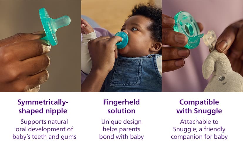 Philips Avent Soothie Orthodontic Baby Pacifiers, 100% Silicone Pacifiers, One Piece, BPA-Free, for Babies 3-18 Months, Green, 4 Pack, Model SCF192/45