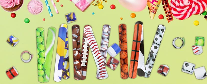 Sports Slap Bracelets Set 48 Counts Sports Party Favors Football Basketball Soccer Baseball Volleyball Tennis Accessories Party Favors Bracelets Wristbands Football Party Supplies Classroom Prize