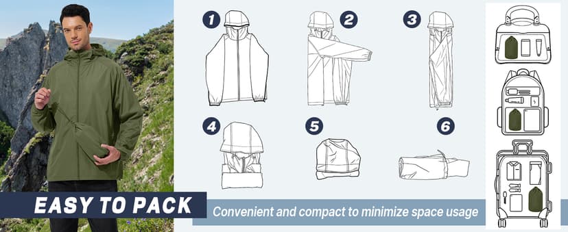 UIQUR Men's Rain Jacket Windbreaker Waterproof Jacket Raincoat Cycling Running Hiking Gear Hood Lightweight Packable
