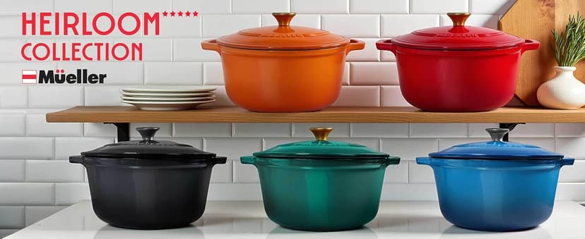 Mueller DuraCast 6 Quart Enameled Cast Iron Dutch Oven Pot with Lid, Heavy-Duty, Oven Safe up to 500° F & Across All Cooktops, Wedding Registry Ideas & Gifts, Emerald