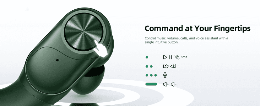 PocBuds Bluetooth Headphones Wireless Earbuds 80hrs Playtime Wireless Charging Case Digital Display Sports Ear Buds with Earhook Deep Bass IPX7 Waterproof Over-Ear Earphones for TV Phone Laptop Olive