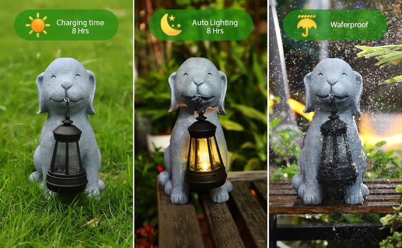 Dog Solar Garden Statue with Lantern – Outdoor Patio & Yard Decor – Figurine for Dogs – Gift for Mom, Grandma, Dog Lovers, Housewarming Present