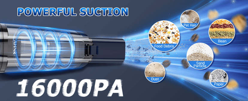 AHNR Handheld Vacuum Cordless, 16000PA Powerful Suction Hand Held Vacuum Dust Busters Cordless Rechargeable with LED Light & 2 HEPA Filters, Portable Car Vacuum Cleaner High Power for Car Home Office